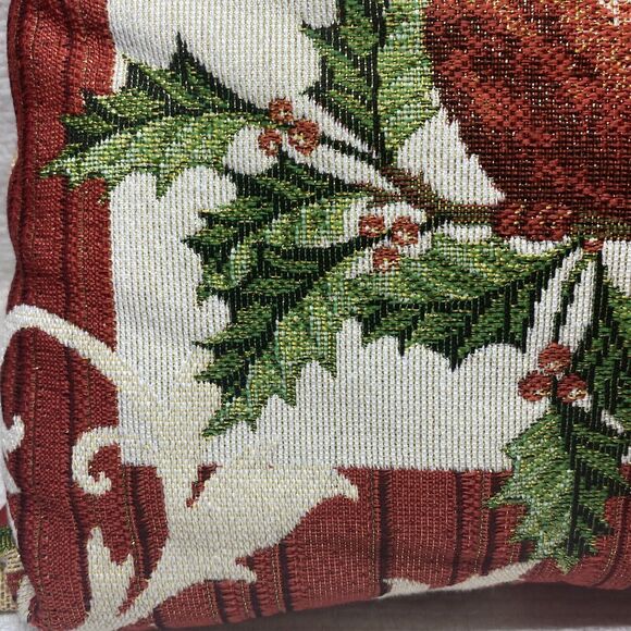 Red Cardinal Burlap/Velvet Accent Throw Pillow Embroidered 15" Square Christmas - Picture 4 of 8